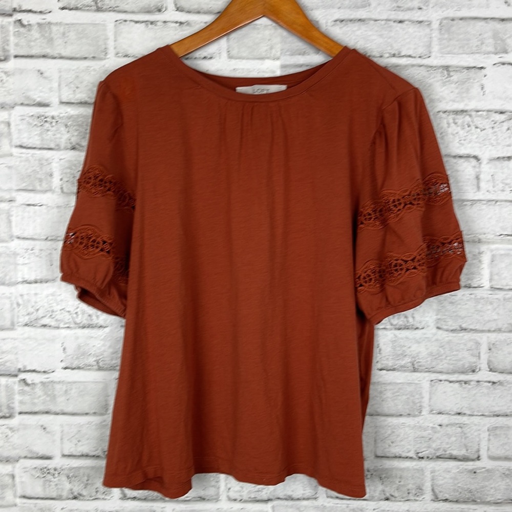 Loft Lace Trim Puff Sleeve Top XL